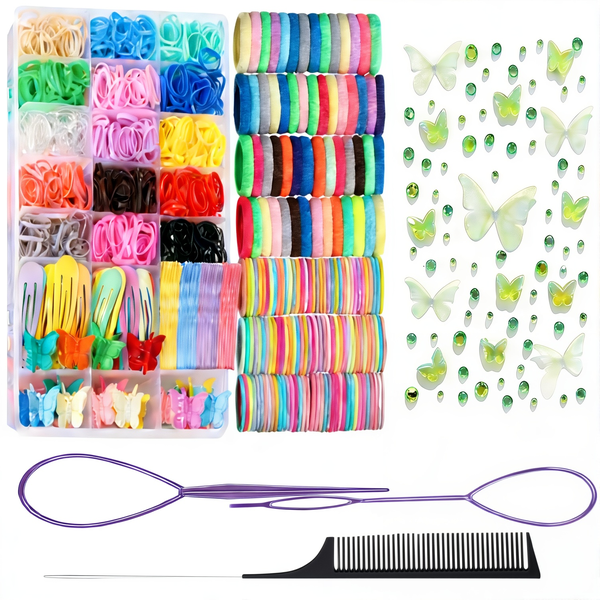 1474-Piece Girls Hair Kit,Bands, Clips, Pins, Comb &amp; Storage Box and Create