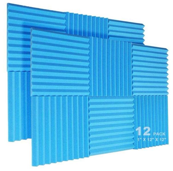 12 Pack Blue Acoustic Foam Panels - Studio Sound Proofing