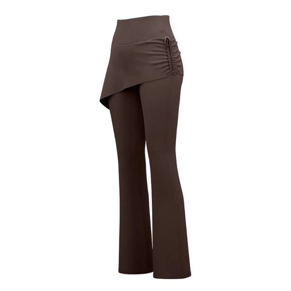 Women's High-Waist Wrinkled Flared Skirt Pants - Espresso