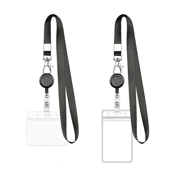 Transparent lanyard retractable work ID card holder