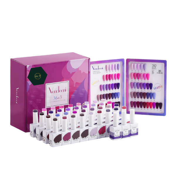 Glow Up Vendeeni Purple UV/LED Gel Nail Polish Set - 39 Piece set with Chart