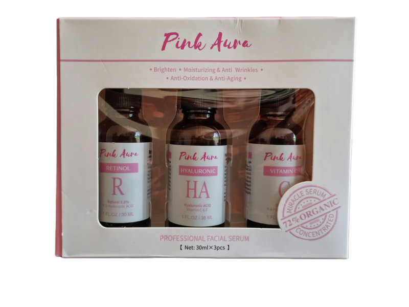 Pink Aura Retinol, Hyaluronic Acid &amp; Vitamin C Brightening Serum Set