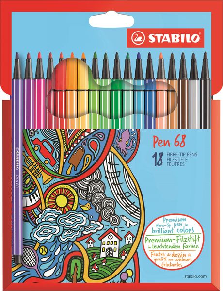 Stabilo Pen 68 1.0mm Fibre Tip Pens (Box of 18)