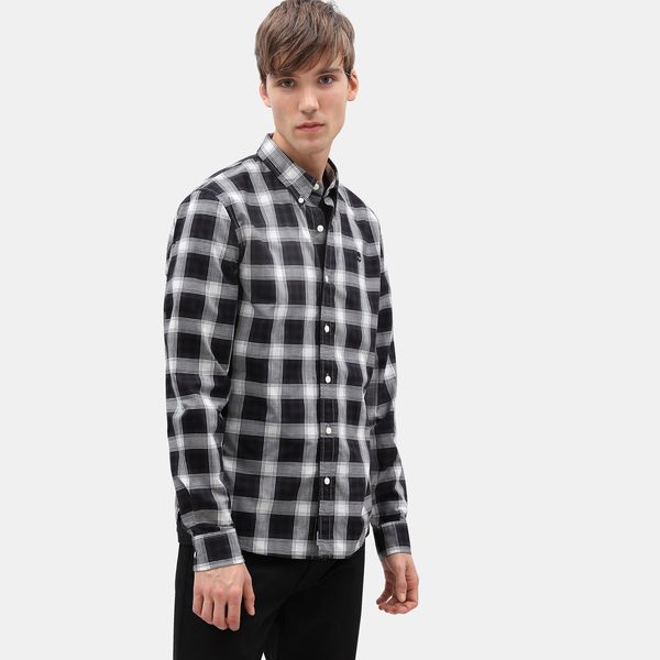 Timberland Men's Black/White Long Sleeve Eastham River Poplin Tartan Shirt