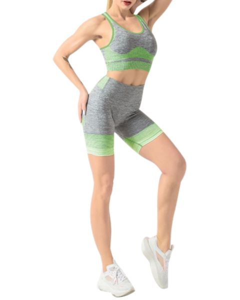 Olive Tree - Yoga Gym Activewear Short Tights Bra Top Set - Green