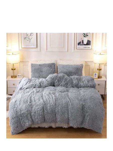 Fluffy Duvet Set 3 Piece-Grey