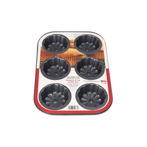 Yas-Non-stick Steel Mold Muffin Cake Baking Tray - 6 Cup