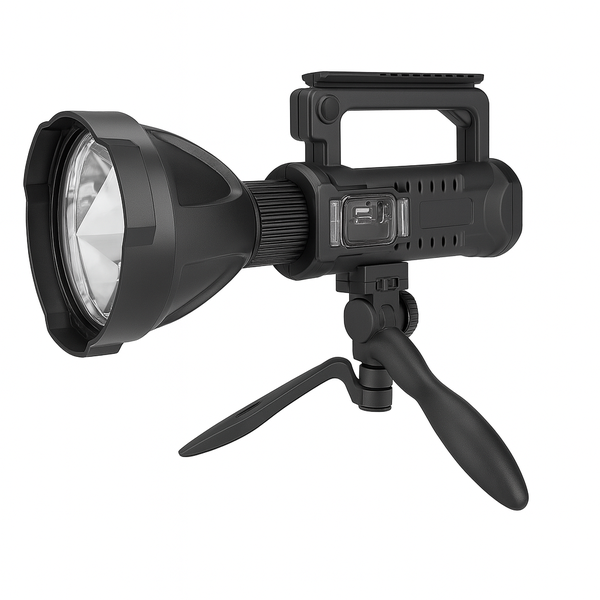 Powerful Rechargeable Flashlight-50,000 Lumens LED Spotlight, Tripod Base