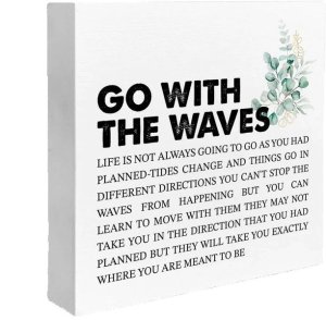 Inspirational "Go with the Waves" Wood Sign, Beach House Decor