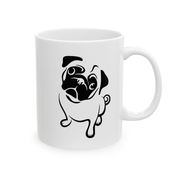 Pug Coffee Mug - Black and White Dog Illustration