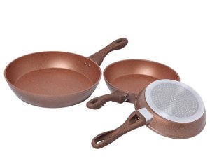 Set 3 Granite Frying Pans - Gold