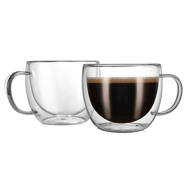 Round Double Wall Borosilicate Glass Mug - Set of 2