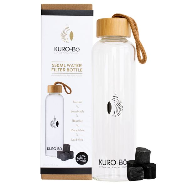KURO-Bo - 550ml Go-Eco Glass Water Filter Bottle Set