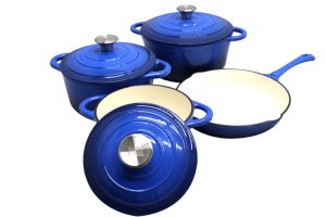 LMA 7 Piece Authentic Cast Iron Dutch Oven Cookware Pot Set - Teal
