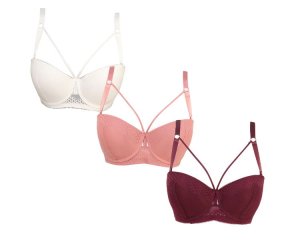 Strappy Plus Size Lace Bra Underwire Padded for Big Busted Women Pack of 3