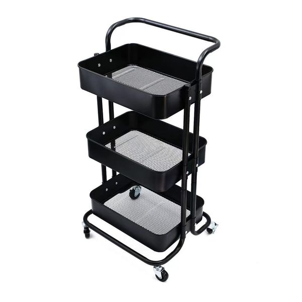 3 Tire Trolley Metal Rack Tray Shelf Rolling Wheel For Home And Office -CU2