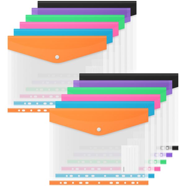 12 Pack Expandable Folders Plastic Envelopes Binder Folders with 11 Holes