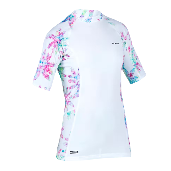 Olaian Girl's Anti-UV Short-sleeved T-shirt - 500 Palm White