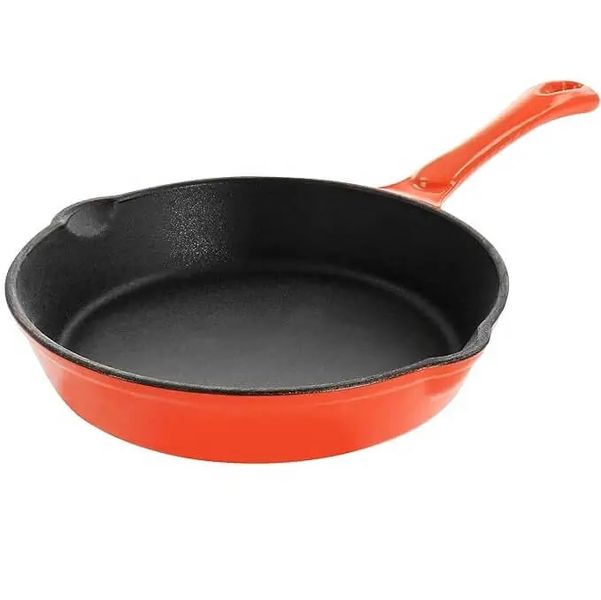 28cm Cast Iron Frying Pan - Red Enamel Skillet Induction and Gas Safe