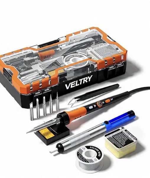 Veltry 60W Soldering Iron Kit, Adjustable Temp 200-450 C, 12-in-1 Tool Set