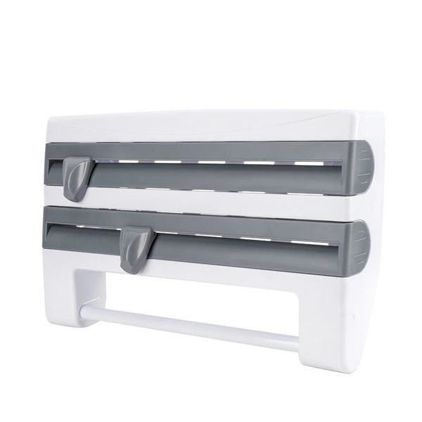 4-in-1 Wall Mount Kitchen Rolls Wrap Towel Organizer with Cutting Function