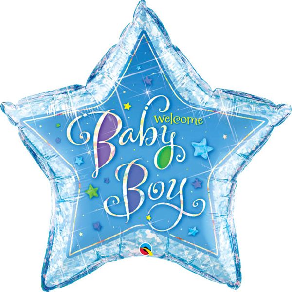 36inch Foil Balloon Holograph Welcome Baby Boy Stars