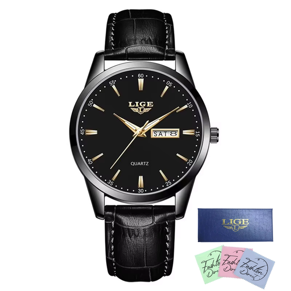 LIGE - Men Luxury Leather Strap Formal Analogue Quartz Watch