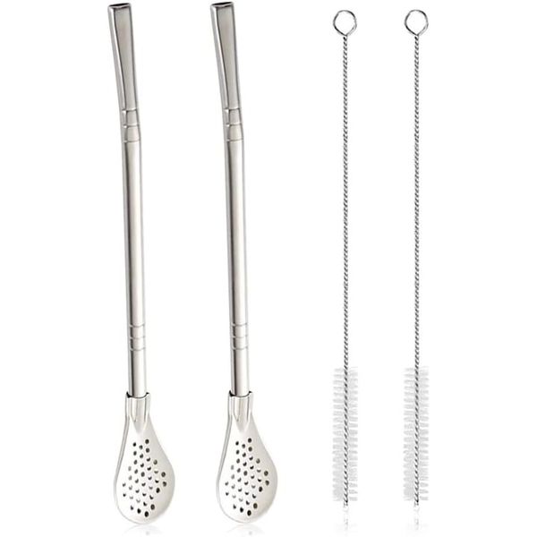 Stainless Steel Drinking Straws With Filter Spoon And Cleaning Brush ,2 Set