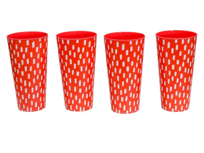 Red Plastic 4 Piece Tumbler Set with Print - 400ml