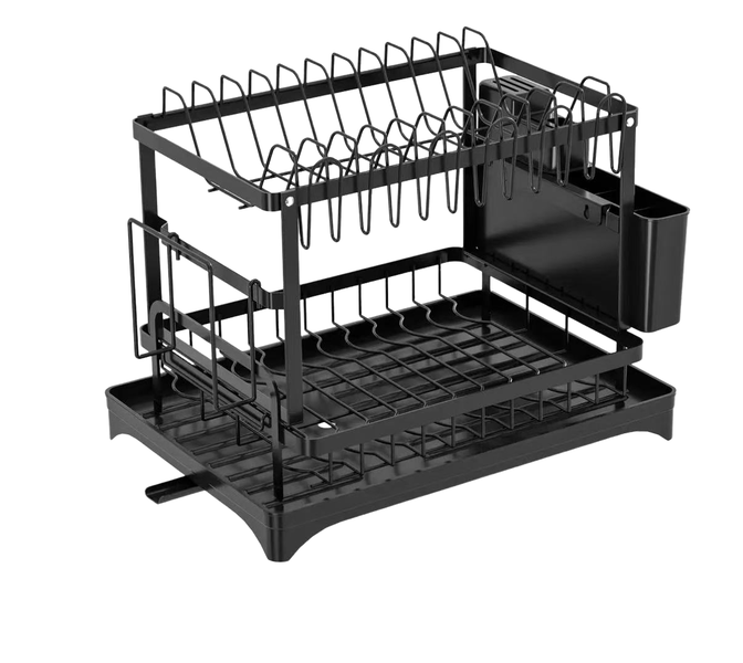 2-Tier Kitchen Utensil Rack with Drainboard and Dish Drainer