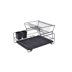 2-Tier Dish Rack With Detachable Drain Tray - Black