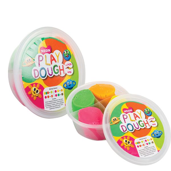 Bulk Pack x 2 Educational Play Dough Neon 60g 4 piece Tub