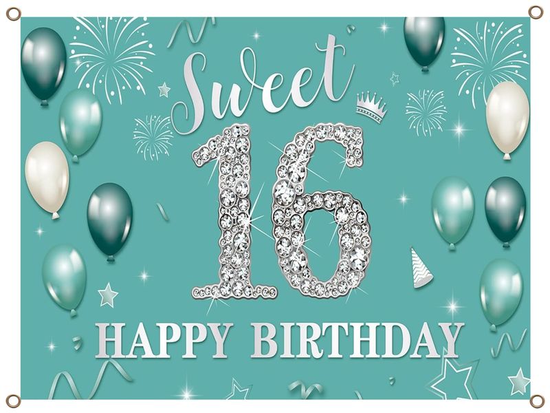 Sweet 16 Happy Birthday Banner PVC Blue and White 1.3MX900MM