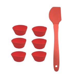 Reusable Silicon Bking Spatula with 6 Cup Cake Cups - Kitchen Utensils