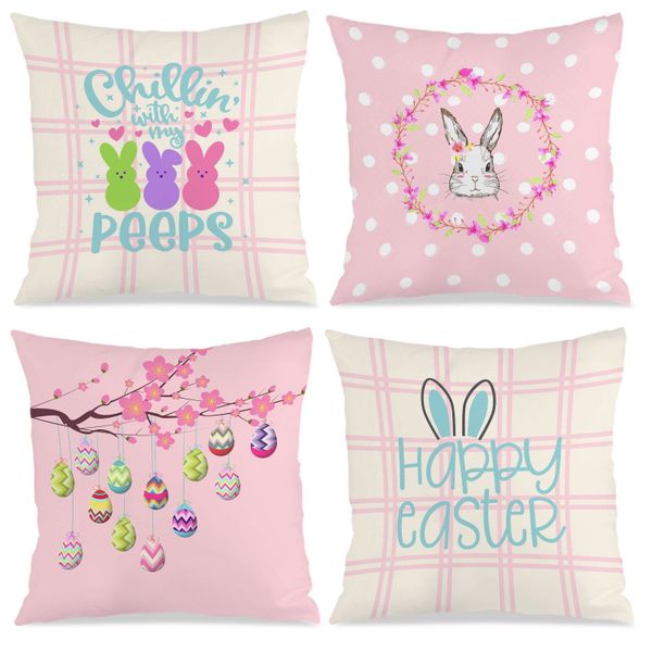 4-Piece Easter Gingham Cushion Covers, 45x45cm Square