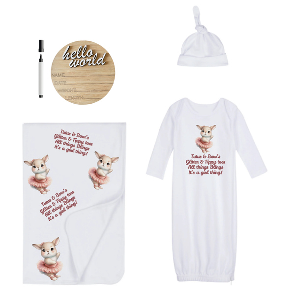 New Born-Sleeping Bag,Swaddle,Hat&amp;Birth Annou-Hello World-It's a girl thing