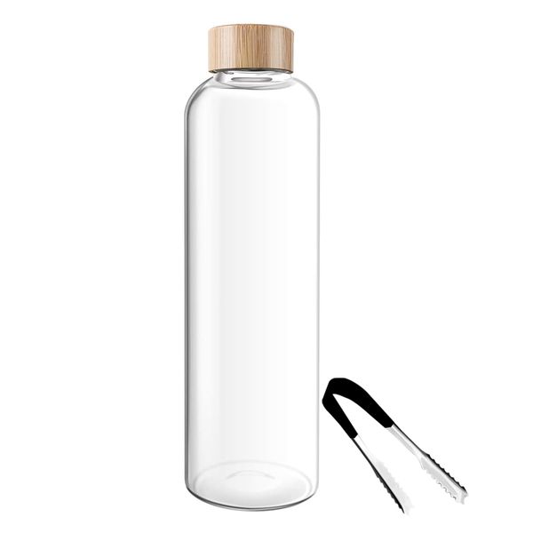 Borosilicate Glass Water Bottle with Ice Tongs - 1000ml