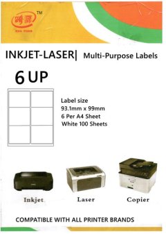 6Up Label Self Adhesive A4 Size 100 Sheets