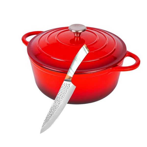 20cm -Cast Iron Non-Stick Enamelled Casserole Pot including Knife- Set of 2