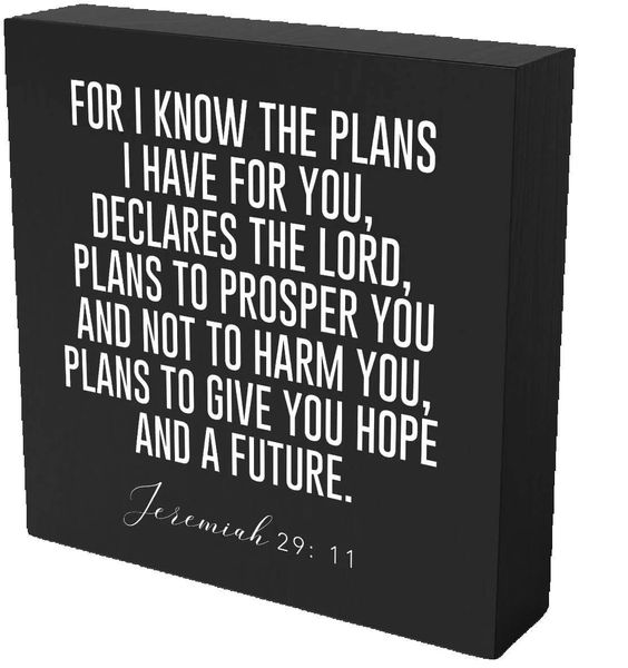 Black Christian Wooden Box Sign, Bible Verse Jeremiah 29:11 Desk Decor