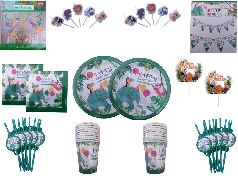 Jungle Animals Party Box/Decorations - 8 Piece for 10 Invites