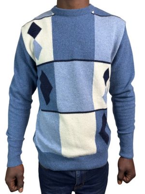 Grant of Scotland Navy Blue Argyle Block Pattern Knitwear