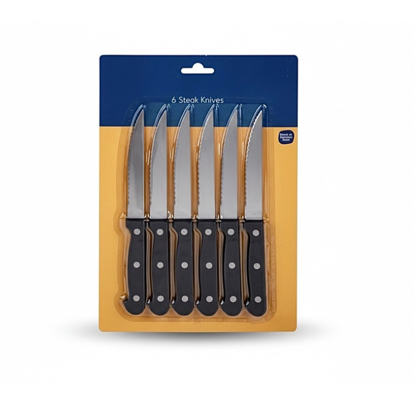 Serrated Silver &amp; Black Utility Knife - Set of 6