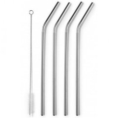 Ibili - Kitchen Aids Stainless Steel Straws &amp; Cleaning Brush - Set Of 4