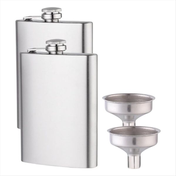 Hip Flask X2 8 Oz with Funnel Leak-Proof Stylish Portable Bottle Set