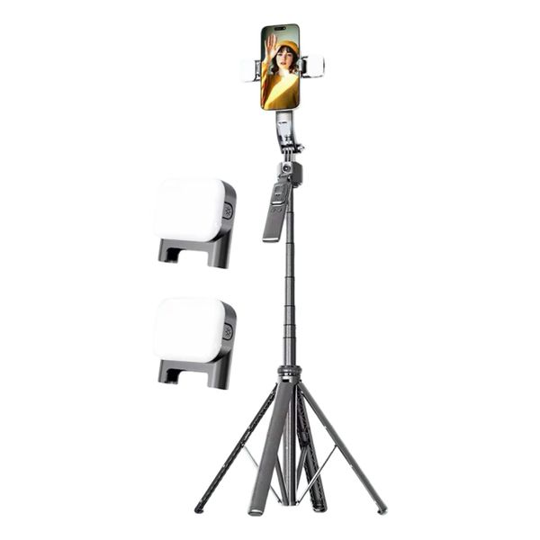 AI Face Tracking Quadrapod Gimbal with Dual Lights-360 Auto-Tracking, 1.7m