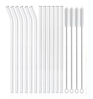 16-Pack Reusable Glass Straws, Clear Glass Drinking Straw, 10''x10mm