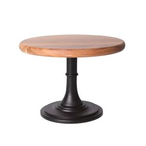 25.5cm Premium Acacia Wood Cake Stand with Pedestal - Natural Wood