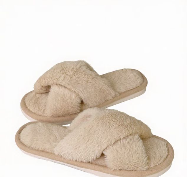 Women's Cross-Strap Plush Slippers - Cozy Indoor Non-Slip House Shoes