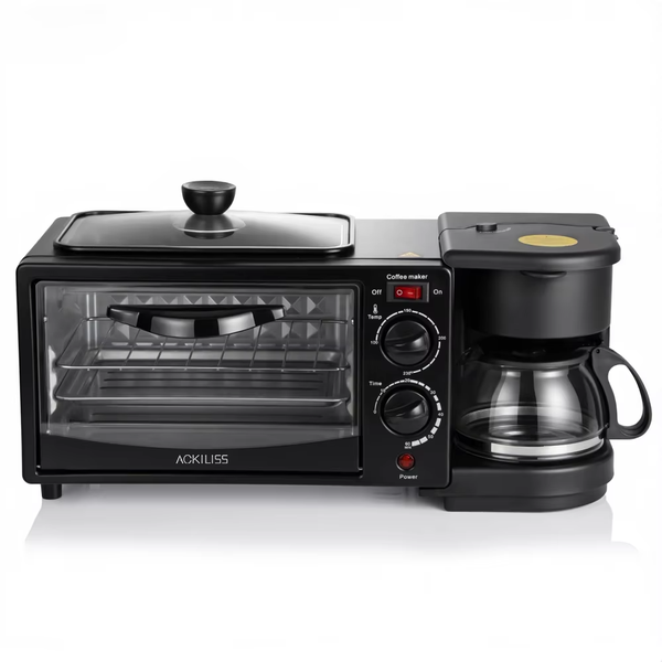 ACKILISS 1050W 3-in-1 Multi-Functional Breakfast Maker Station - Black